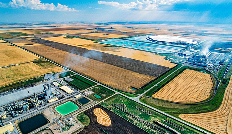 A potash mine and the surrounding landscape.